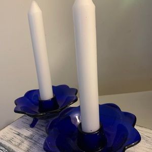 Cobalt blue Fenton candle holders ~ glass
